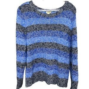 LL Bean Striped Size L Petite Knit Sweater Pullover Blues Women